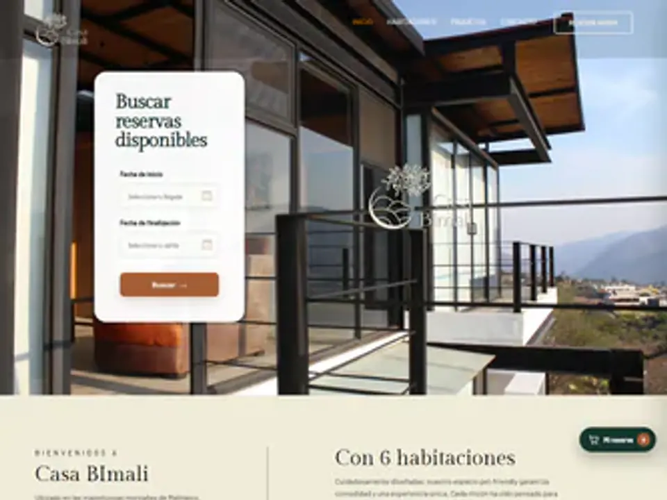 Sitio web de Casa Bimali, hotel boutique en las montañas