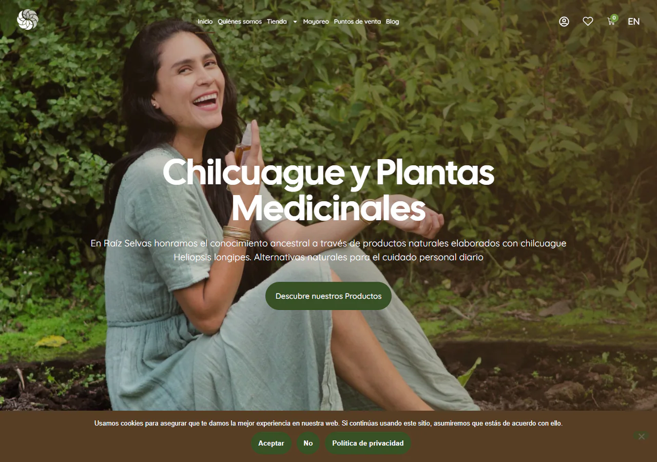 Experiencia digital de Raíz Selvas y sus productos botánicos